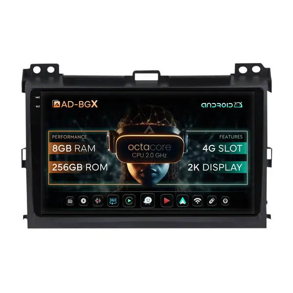 Navigatie Toyota Prado J120 (2002-2010), Android, X-Octacore 8GB RAM + 256GB ROM, 9.5 Inch - AD-BGX9008+AD-BGRKIT083