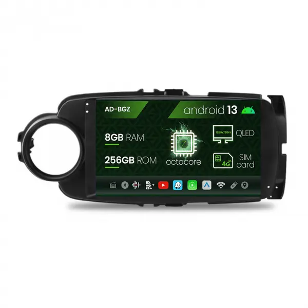Navigatie Toyota Yaris (2010-2018), Android 13, Z-Octacore 8GB RAM + 256GB ROM, 9 Inch - AD-BGZ9008+AD-BGRKIT104B
