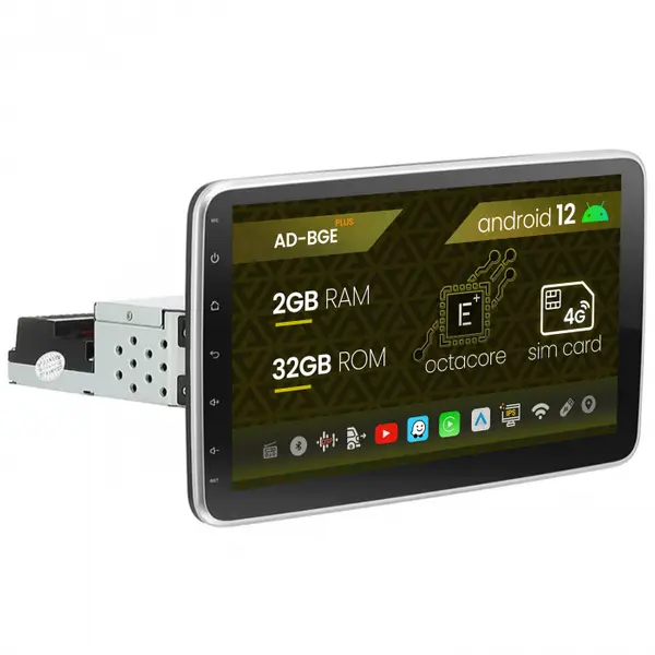 Navigatie Universala 1DIN ecran adjustabil, Android 12, Octacore 2GB RAM + 32GB ROM, 10.1 Inch - AD-BGE1001DIN