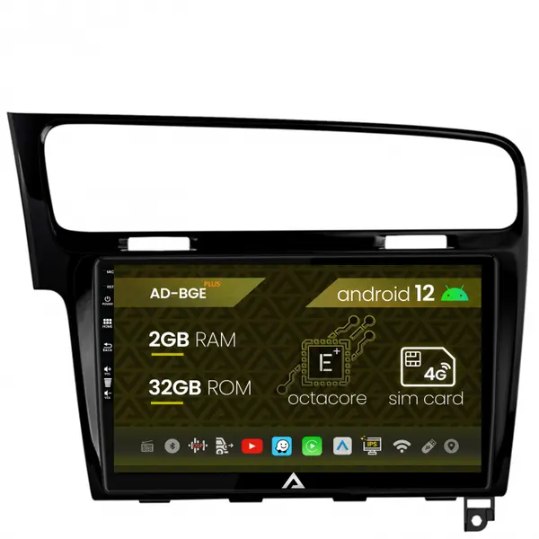 Navigatie Volkswagen Golf 7, Android 12, E-Octacore 2GB RAM + 32GB ROM, 10.1 Inch - AD-BGE10002+AD-BGRKIT023B