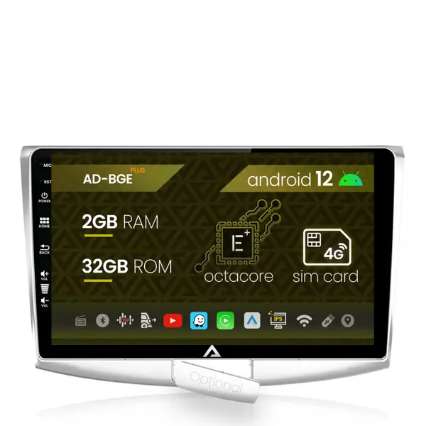 Navigatie Volkswagen Passat B6 B7 CC, Android 12, E-Octacore 2GB RAM + 32GB ROM, 10.1 Inch - AD-BGE10002+AD-BGRKIT025