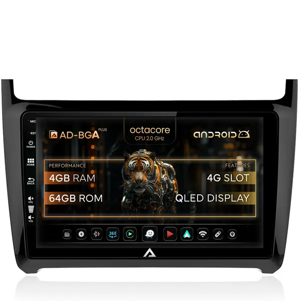 Navigatie Volkswagen Polo (2014+), Android, A-Octacore 4GB RAM + 64GB ROM, 9 Inch - AD-BGA9004+AD-BGRKIT033