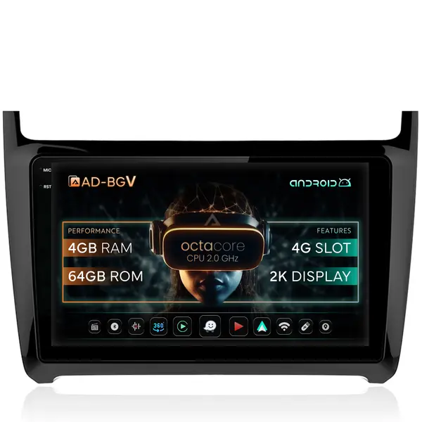 Navigatie Volkswagen Polo (2014+), Android, V-Octacore 4GB RAM + 64GB ROM, 9.5 Inch - AD-BGV9004+AD-BGRKIT033