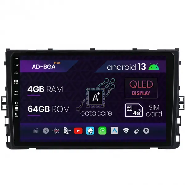 Navigatie Volkswagen Polo (2018+), Android 13, A-Octacore 4GB RAM + 64GB ROM, 9 Inch - AD-BGA9004+AD-BGRKIT041