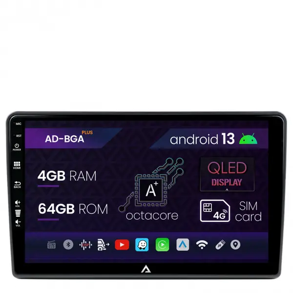 Navigatie Volkswagen Skoda Seat, Android 13, Passat B5 Golf IV Sharan T4-T5 Jetta Polo, Android 13, A-Octacore 4GB RAM + 64GB ROM, 10.1 Inch - AD-BGA10004+AD-BGRKIT443