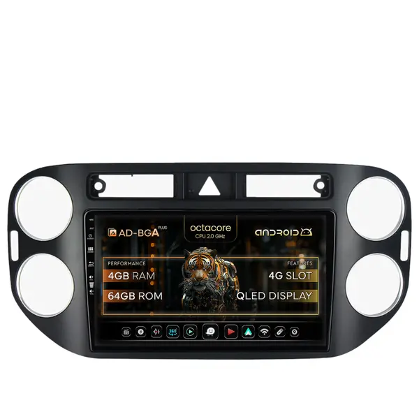 Navigatie Volkswagen Tiguan (2008-2010) VW Golf 5 Plus (2004-2008), Android 13, A-Octacore 4GB RAM + 64GB ROM, 9 Inch - AD-BGA9004+AD-BGRKIT035-0810