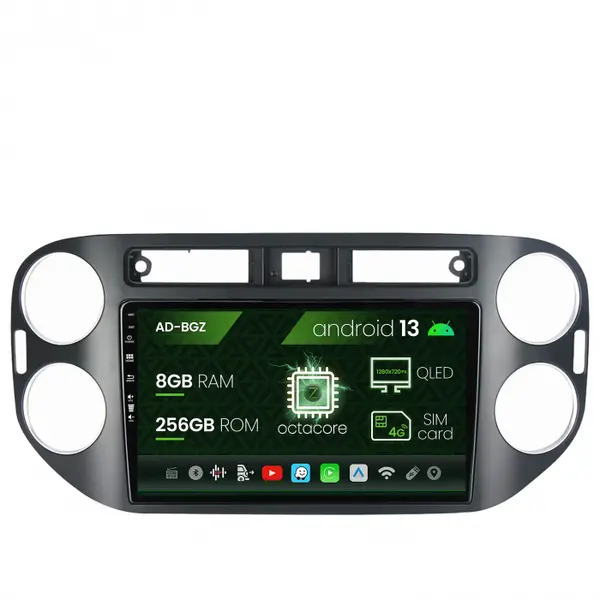 Navigatie Volkswagen Tiguan (2010-2016), Android 13, Z-Octacore 8GB RAM + 256GB ROM, 9 Inch - AD-BGZ9008+AD-BGRKIT035-1016