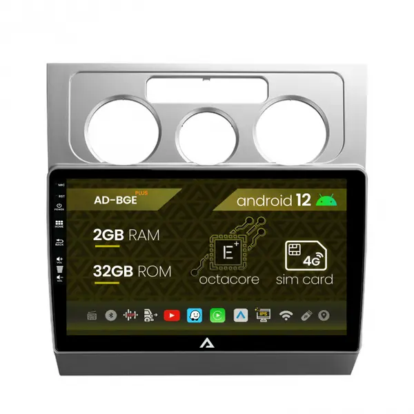 Navigatie Volkswagen Touran (2003-2010), Android 12, E-Octacore 2GB RAM + 32GB ROM, 10.1 Inch - AD-BGE10002+AD-BGRKIT054