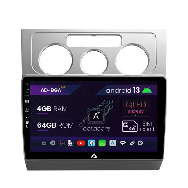 Navigatie Volkswagen Touran (2003-2010), Android 13, A-Octacore 4GB RAM + 64GB ROM, 10.1 INCH - AD-BGA10004+AD-BGRKIT054