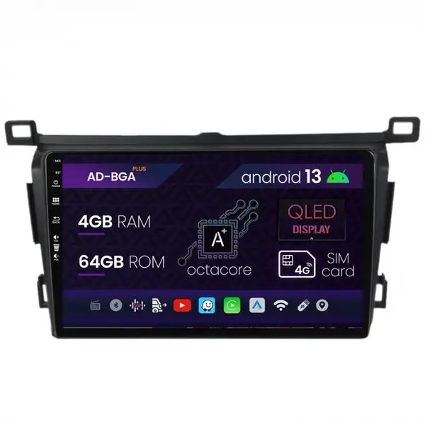 Navitatie Toyota RAV4 (2013-2018), Android 13, A-Octacore 4GB RAM + 64GB ROM, 9 Inch - AD-BGA9004+AD-BGRKIT092