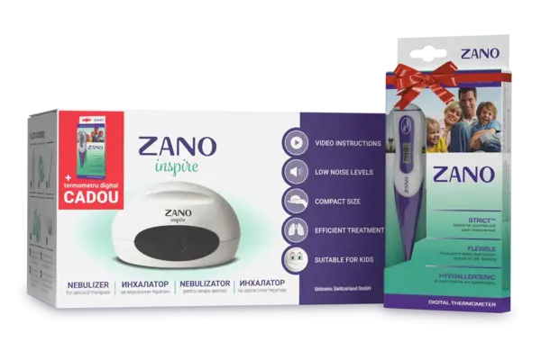 Nebulizator cu compresor pentru copii si adulti Zano Inspire + Termometru, Unicoms