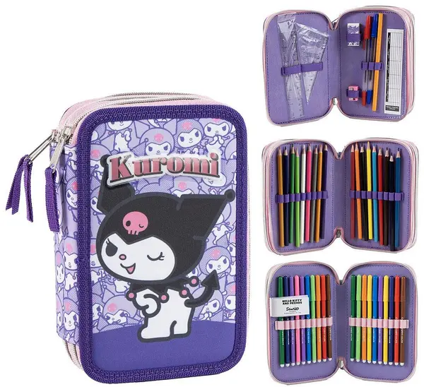 Neceser cu accesorii Cerda Hello Kitty - Kuromi, 3 fermoare
