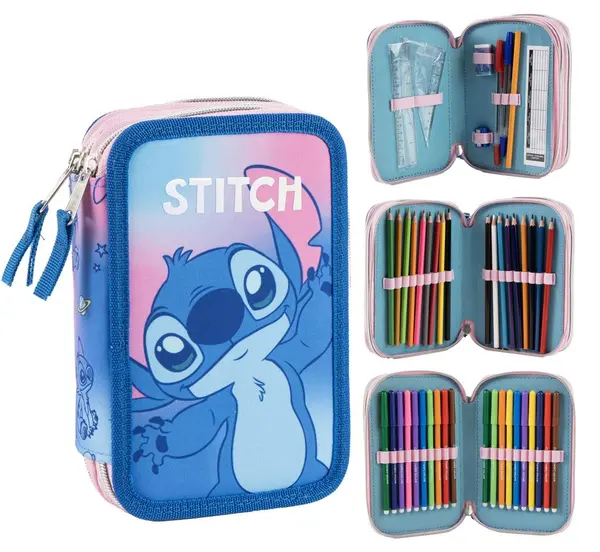 Neceser cu accesorii Cerda Stitch - Albastru, 3 fermoare