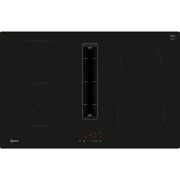NEFF Plita incorporabila cu inductie Neff V58NBS1L0 N 50, cu sistem de ventilatie integrat, 4 zone de gatit, 17 niveluri de putere, functie PowerBoost, 80 cm, putere ventilator 500 m³/h, Negru