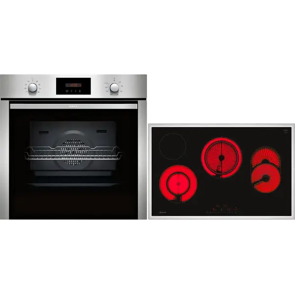 NEFF Set incorporabil Neff BX48P, cuptor electric, 71 l, CircoTherm, Grill, Piroliză automată, plita inductie, 4 zone gatit, 17 trepte puere, PowerBoost, timer, Inox-Sticla neagra