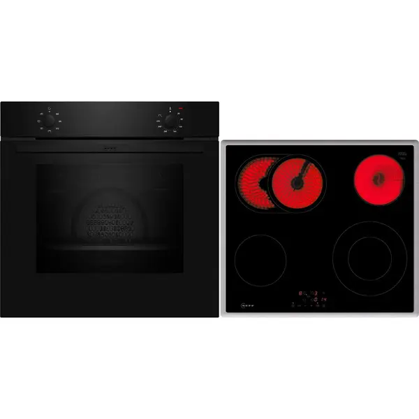 NEFF Set Neff BX16B , Cuptor electric Neff B1DCA0AK0 N30, 71 L, 60 cm cu Plita vitroceramica Neff T16SBN1L0 N50, 4 zone gatit, Negru