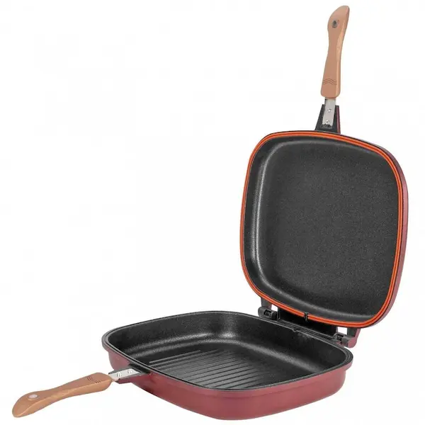 NeoKlein Tigaie dubla grill Neoklein DGR36, 36 cm, dreptunghiulara, titan antiaderent, Rosu Cherry
