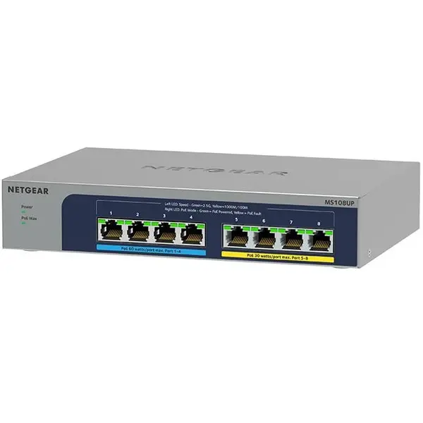netgear NETGEAR MS108UP Fara management 2.5G Ethernet (100/1000/2500) Power over Ethernet (PoE) Suport