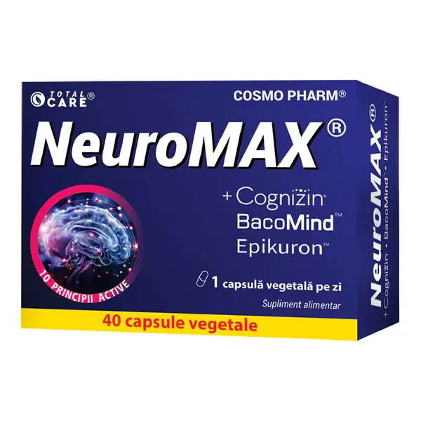 Neuromax + Cognizin® & BacoMind™️ Performanta Cerebrala, 40 capsule, Cosmopharm