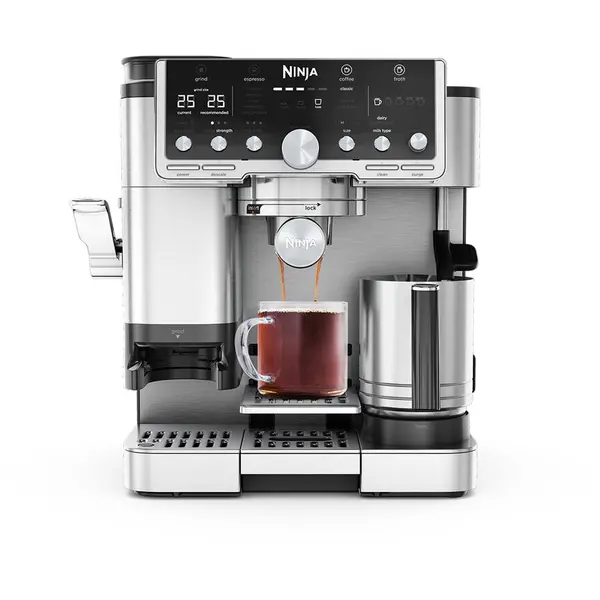 NINJA Espressor semi-automat 3in1 Ninja Luxe Café Pro ES701, 1650W, Cold Brew, Barista Assist, rasnita incorporata cu 25 trepte de macinare, sistem automat de spumare a laptelui Dual Froth Pro XL , autocuratare a sistemului de spumare, inox