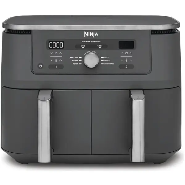 NINJA Friteuza cu aer cald Ninja Airfryer Foodi Pro DualZone DZ400EU, 2470W, 9.5L, 6 functii de gatit, 2 cosuri de 4.75L, functie Max Crisp, functie deshidratare, panou digital, cosuri si placi cu invelis ceramic, gri