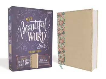 Niv, Beautiful Word Bible, Updated Edition, Peel/Stick Bible Tabs, Leathersoft Over Board, Gold/Floral, Red Letter, Comfort Print: 600+ Full-Color Ill, Hardcover/Zondervan
