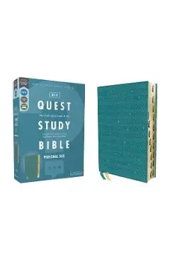 Niv, Quest Study Bible, Personal Size, Leathersoft, Teal, Thumb Indexed, Comfort Print: The Only Q and A Study Bible - Christianity Today Intl