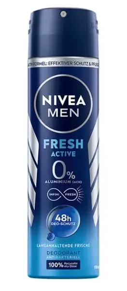 Nivea Deodorant spray, Barbati, 150 ml, Fresh Active 0% Aluminium