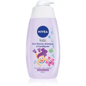 NIVEA Kids Sparkle Berry gel de duș și șampon delicat pentru copii 3 in 1