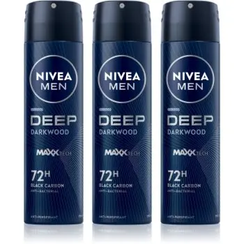 NIVEA MEN Deep Black Carbon Darkwood spray anti-perspirant ambalaj economic pentru bărbați 3 x 150 ml