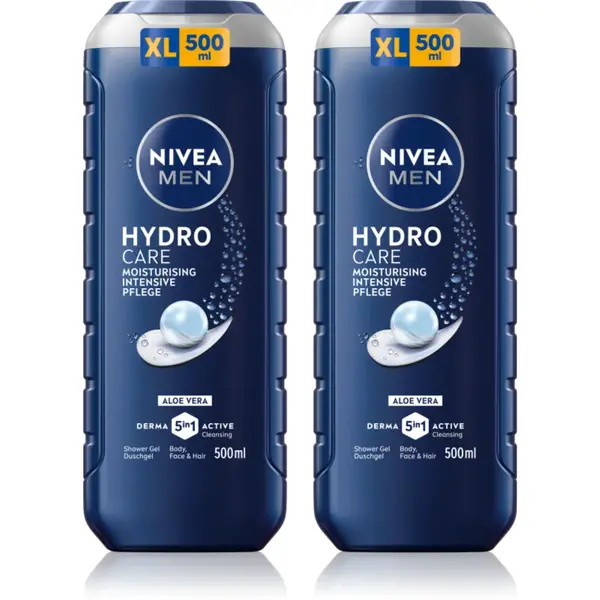 NIVEA MEN Hydrocare gel de dus pentru față, corp și păr ambalaj economic 2 x 500 ml