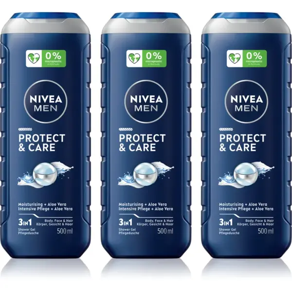 NIVEA MEN Protect & Care Gel de duș pentru bărbați ambalaj economic 3 x 500 ml