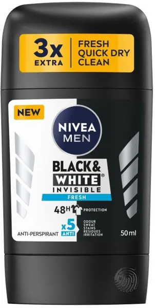 Nivea Men Stick antiperspirant Black & White, Invisible Fresh, 50 ml