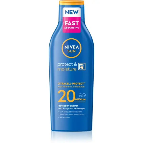 NIVEA SUN Protect & Moisture loțiune pentru plaja SPF 20 200 ml
