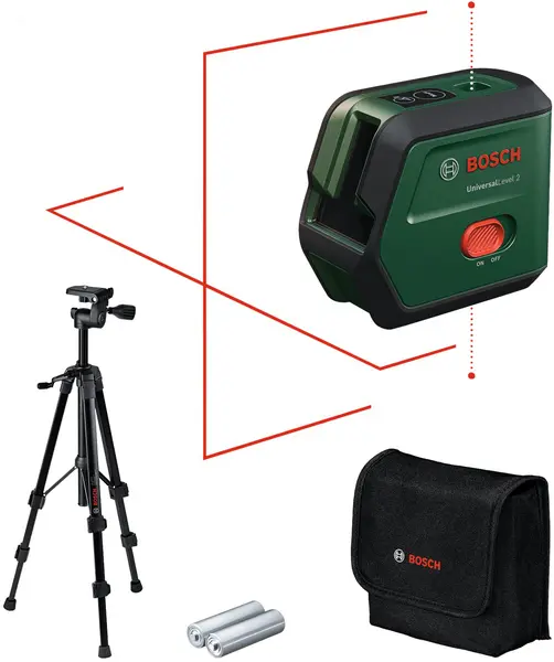 Nivelă laser liniară Bosch - UniversalLevel 2, 12 m, cu baterii, trepied și geantă