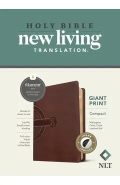 NLT Compact Giant Print Bible, Filament-Enabled Edition (Red Letter, Leatherlike, Mahogany Celtic Cross, Indexed) - Tyndale