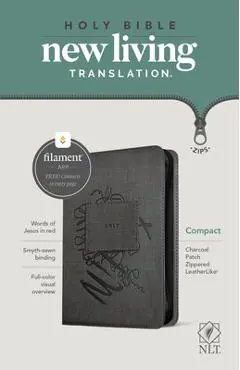 NLT Compact Zipper Bible, Filament Enabled Edition (Red Letter, Leatherlike, Charcoal Patch) - Tyndale