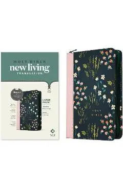 NLT Large Print Thinline Reference Zipper Bible, Filament Enabled Edition (Red Letter, Leatherlike, Meadow Navy & Pink ) - Tyndale