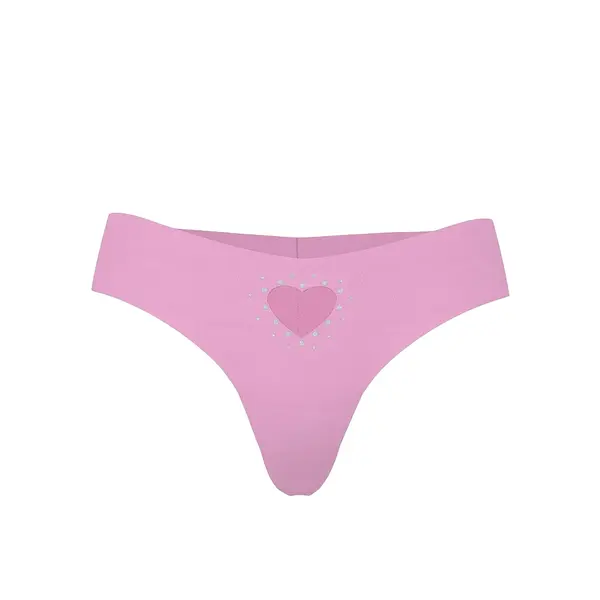 No-show heart cut-out thong panty - bikini pink M