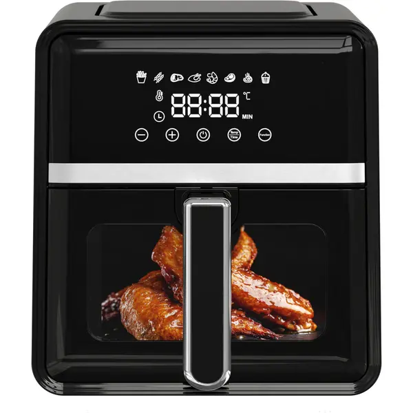 NobeLTek Friteuza cu aer cald NobeLTek NAF1400B, putere maxima 1400 W, display LCD, capacitate 5 litri, timer, 8 programe predefinite, temperatura reglabila 80-200 grade Celsius, cos cu maner, Negru