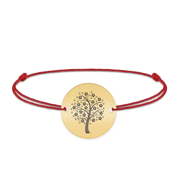 Nome - Bratara personalizata snur banut cu copac din argint 925 placat cu aur galben 24K