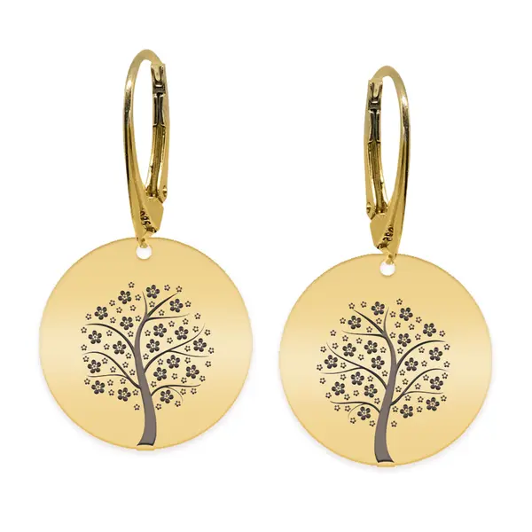 Nome - Cercei personalizati copac banut cu leverback din argint 925 placat cu aur galben 24K