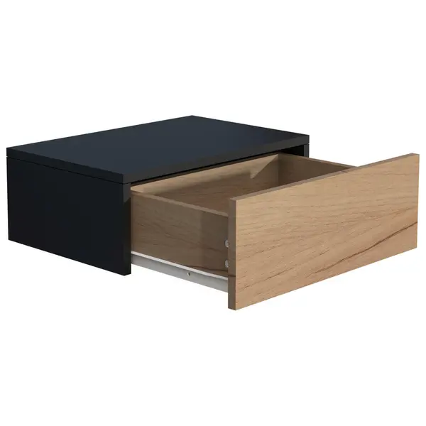 Noptieră, 45/15/30 cm, negru, culoare lemn stejar