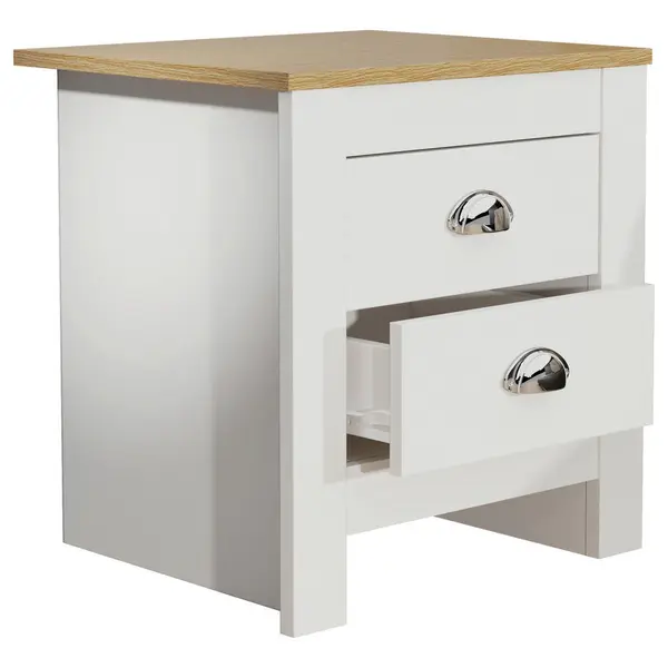 Noptieră, 45/48/39,5 cm, alb, culoare lemn stejar
