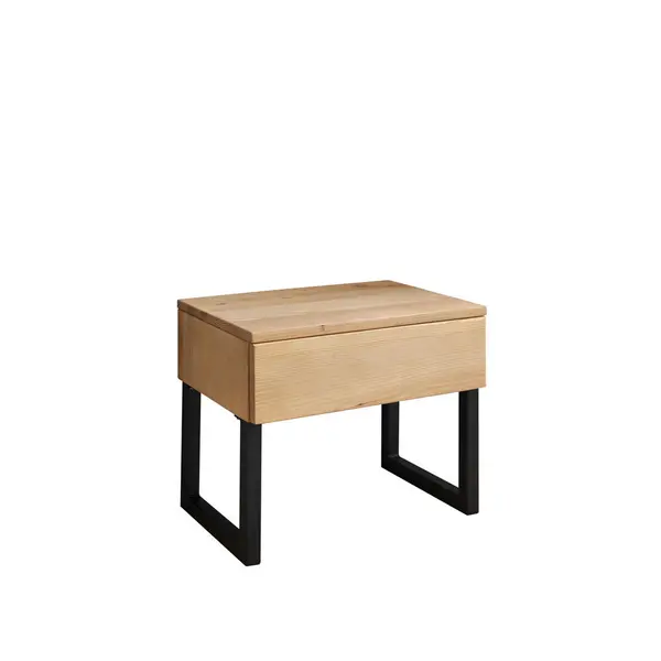 Noptieră, 50/42/36 cm, masiv molid negru, culoare lemn molid