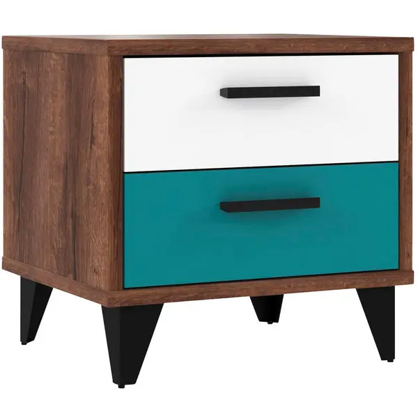 Noptieră, 50/48/42 cm, verde, alb, culoare lemn stejar, gri, negru