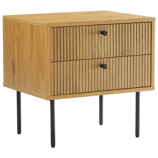 Noptieră, 50/50/40 cm, negru, culoare lemn stejar