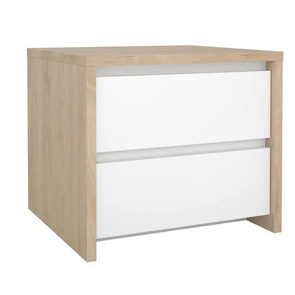 Noptieră, 52/45/48 cm, culoare lemn stejar, alb lucios intens