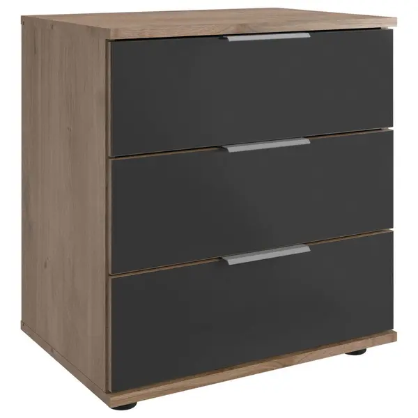 Noptieră, 52/58/38 cm, gri, culoare lemn stejar, culoare aluminiu