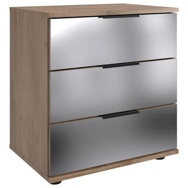 Noptieră, 52/58/38 cm, străveziu, negru, culoare lemn stejar